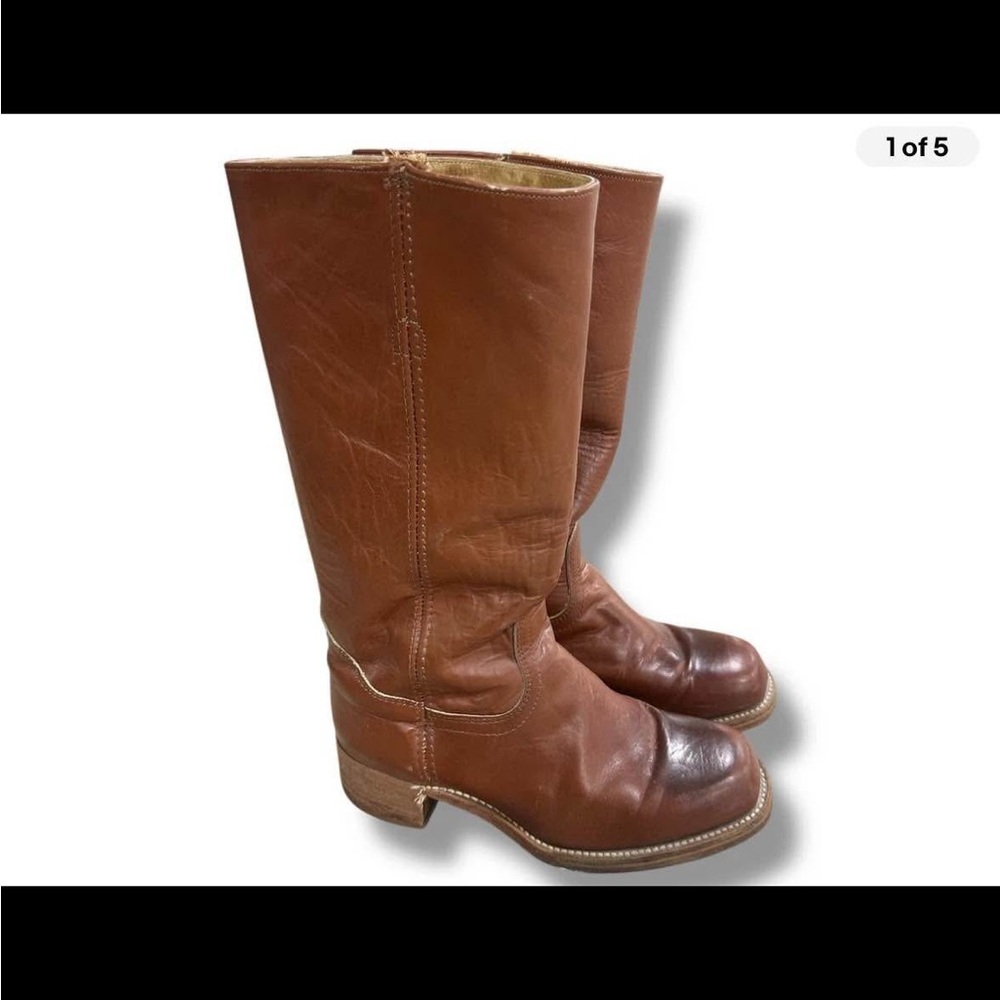 Frye Tall Leather Riding Boots in Cognac Brown